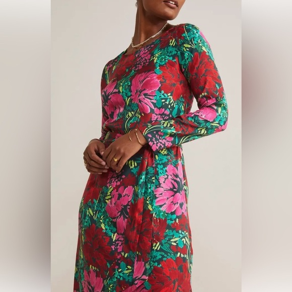 Vineyard Vines Dresses & Skirts - Vineyard Vines Silk Twill Belted Maxi Dress Floral Red Pink Green XL